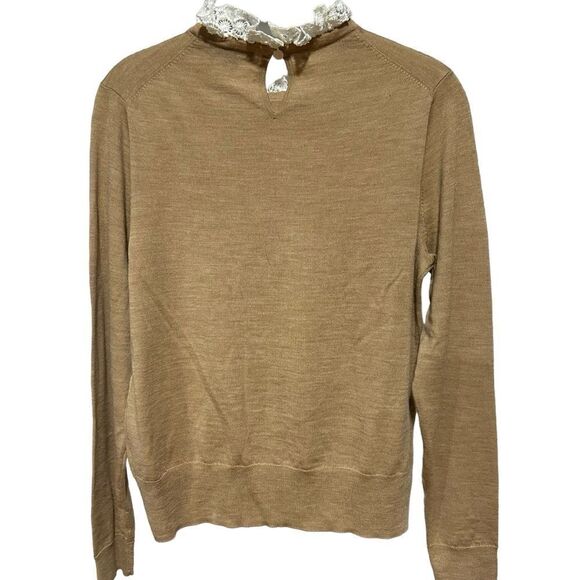 J.Crew Tippi Merino Wool Sweater Lace Collar Details Camel Tan Medium - Picture 6 of 9